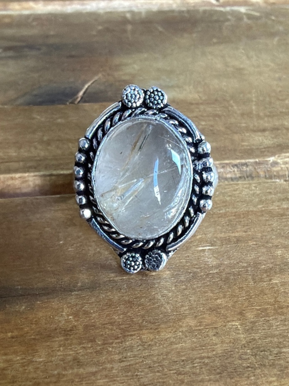 Vintage Boho Cottagecore Quartz Gemstone Ring Size 7 Women Jewelry Silver 925